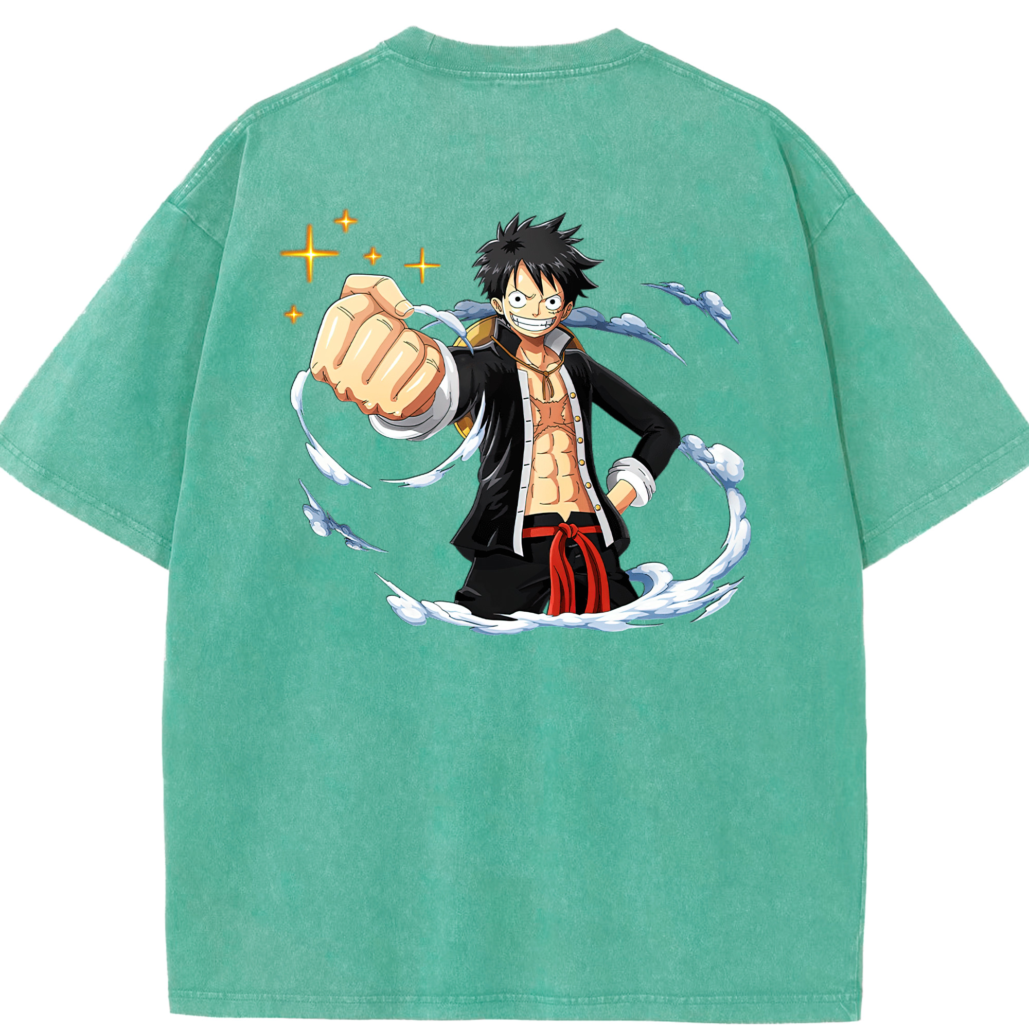 ワンピース モンキー・D・ルフィ ONE PIECE Monkey D. Luffy 綿100% ヴィンテージ風 半袖Tシャツ（背面プリント）